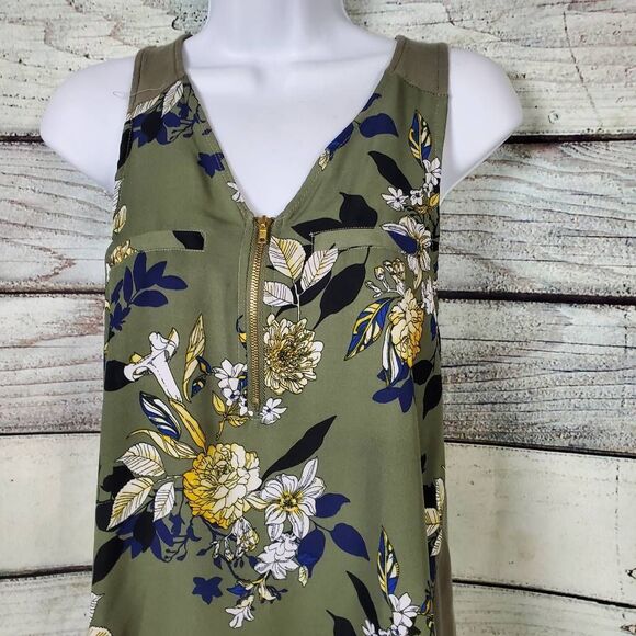 Rue21 Small Green Floral Zip Front Sleeveless Blouse Tank Top - Picture 2 of 5